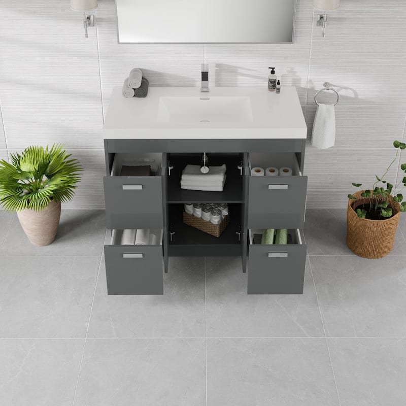 Eviva Lugano 42"W Gray Modern Bath Vanity with WH Acrylic Top - 42"