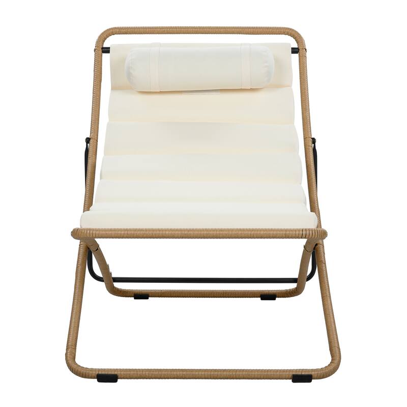 2-Piece Rattan-Wrapped Metal Frame Folding Outdoor Lounge Chair Set by Leisure Zone