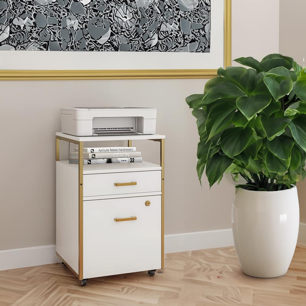 Compact Rolling File Cabinet with Lock, USB Port & Power Outlet