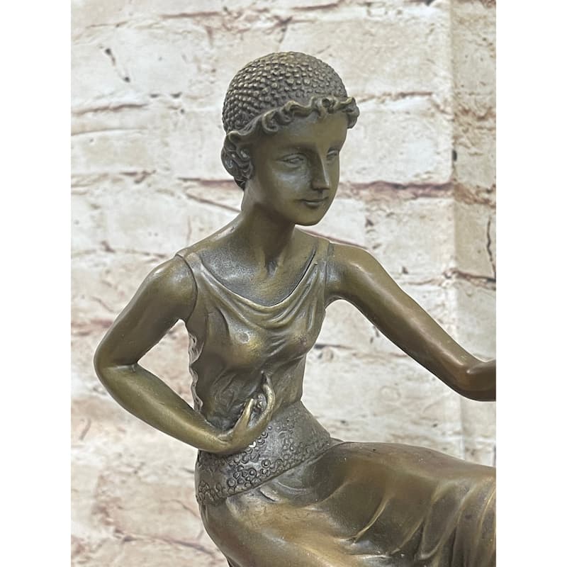 Signed Chiparus Girl With Parrot Bronze Statue Marble Base Sculpture Decor Gift