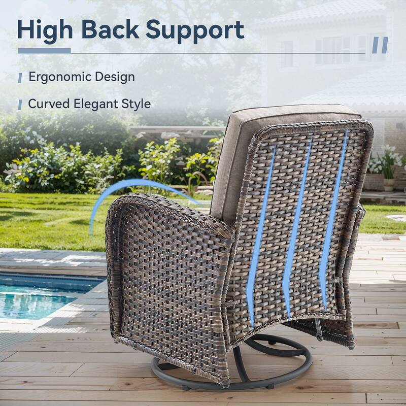 Gymojoy 7-Piece Patio Set with Glider Loveseat, Swivel Chairs & Fire Pit Table for Backyard, Garden