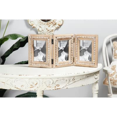 Brown Wood Beaded 3 Slot Photo Frame