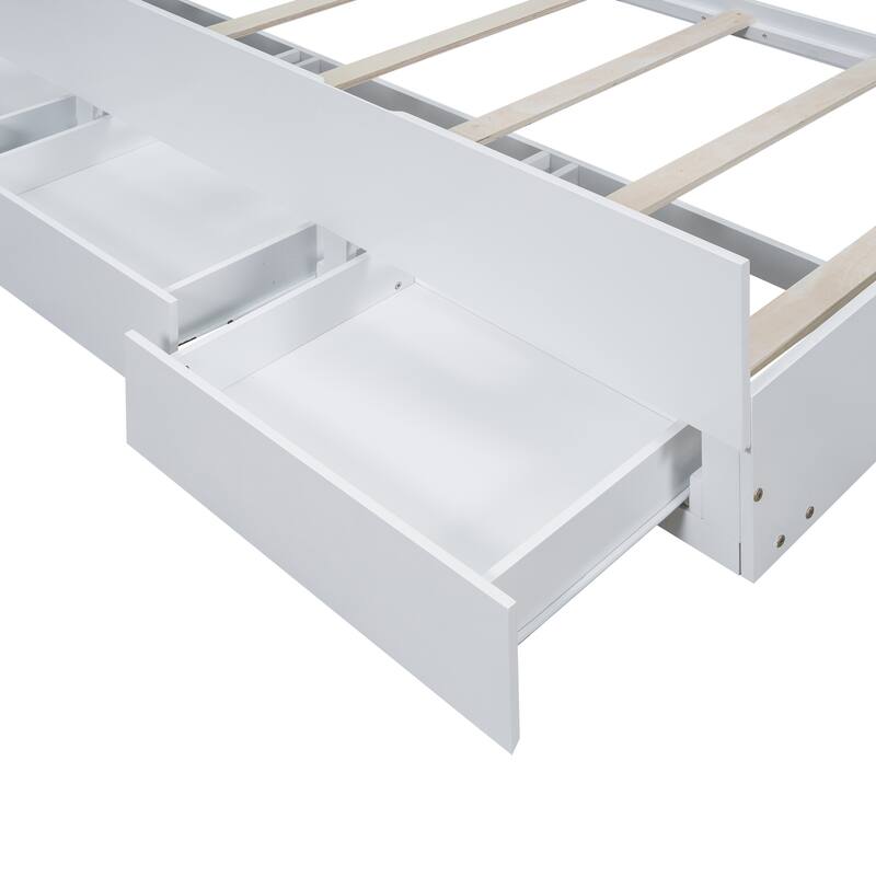 Platform Bed with Storage LED Headboard, Twin Size Trundle and 3 Drawers