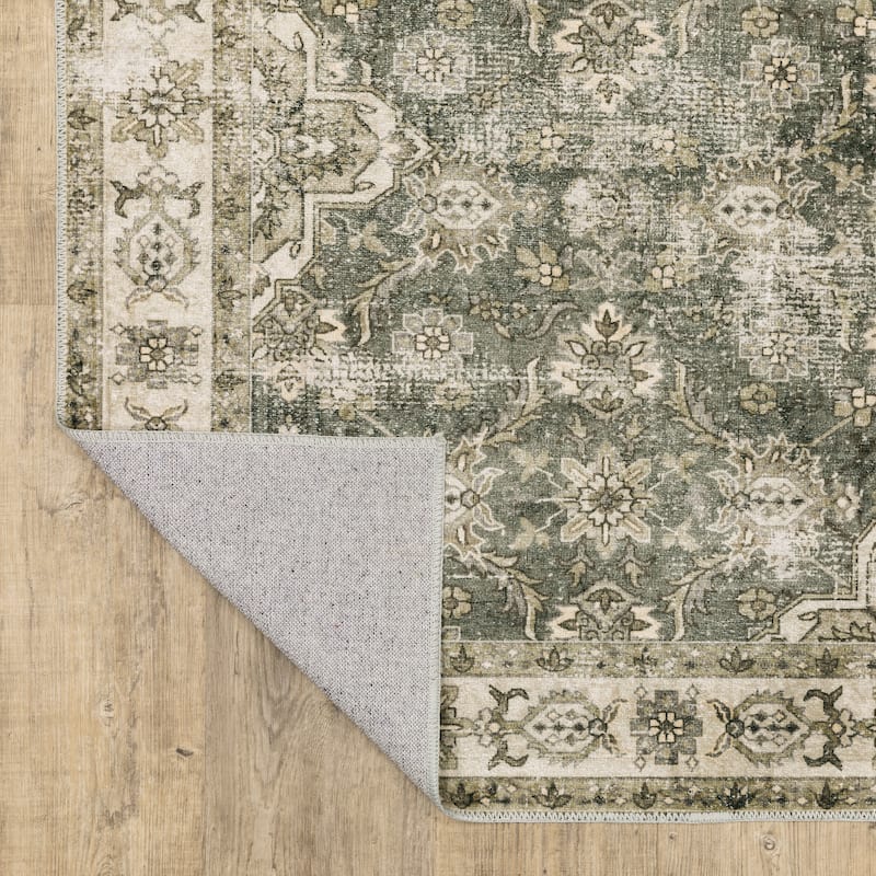 Style Haven Marissa Washable Vintage Oriental Olive/ Beige Area Rug Mat