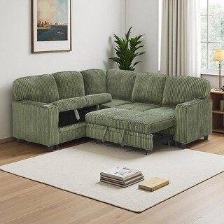 81'' Corduroy L-Shaped Sectional Sofa Bed with Pull-Out Bed, Storage ...