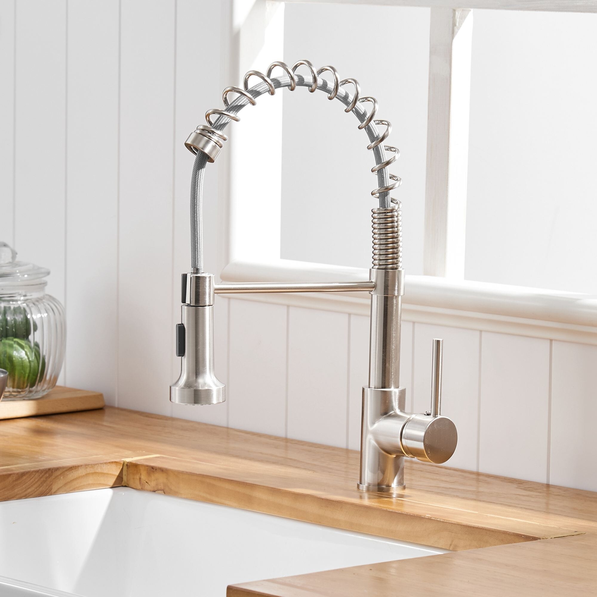 Single Handle Pulldown Brushed Nickel Kitchen Faucet with Two ...