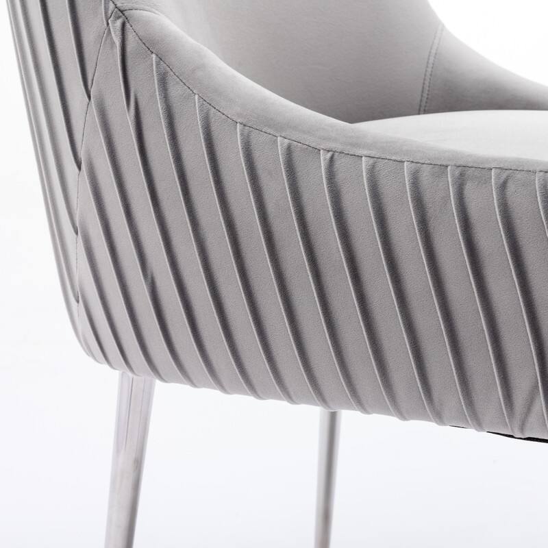 SEYNAR Modern Velvet Pleated Finish Back Dining Chair Set of 2 with Rear Handle