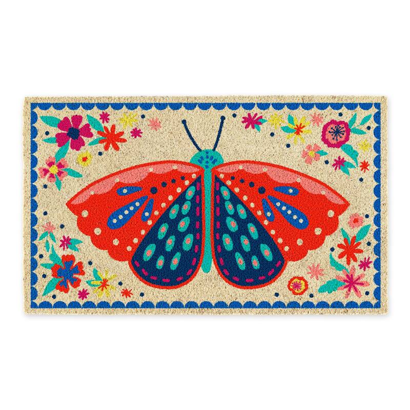 Folk Butterfly Welcome Doormat 17x29