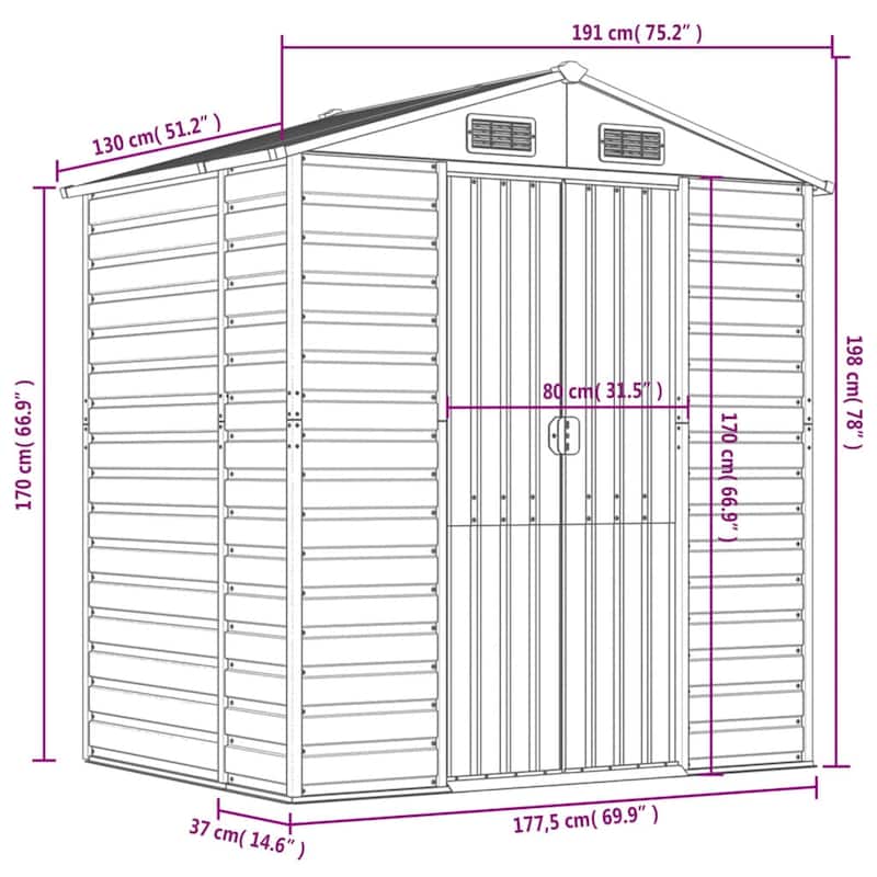 vidaXL Garden Shed Metal Outdoor Storage Shed Anthracite Galvanized Steel
