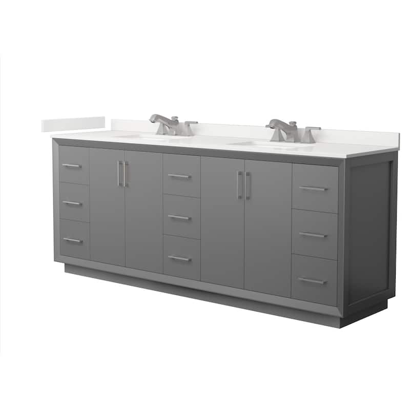 Wyndham Collection WCF414184D-QTZ-US3MXX Strada 84" Free Standing - Dark Gray / White Quartz Top / Brushed Nickel