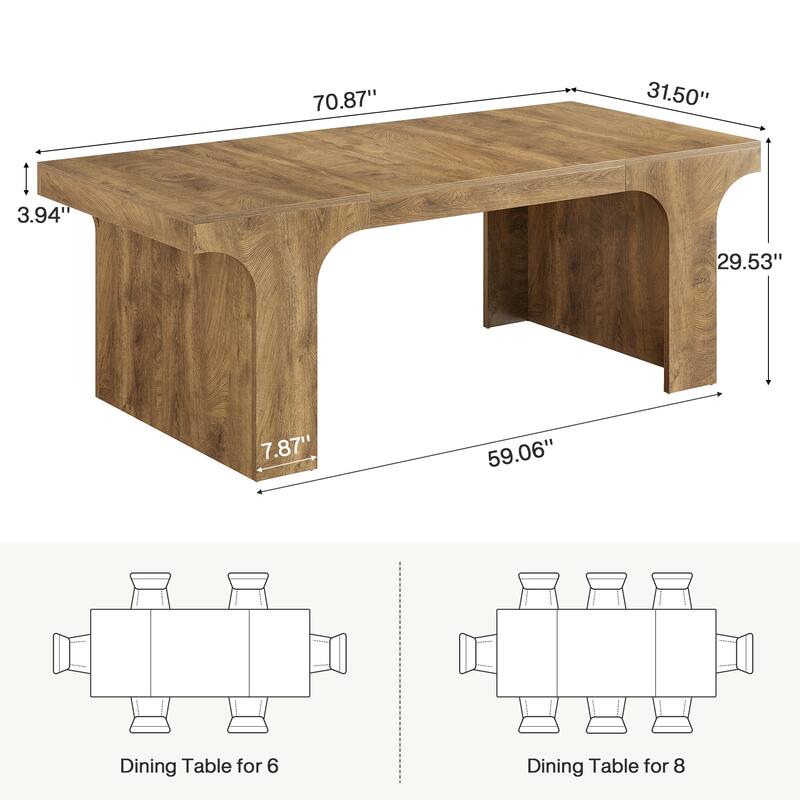 71" Large Wood Dining Table, Rectangular Kitchen Table, Dinner Accent Gathering Table