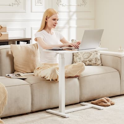 White Height Adjustable Small Standing Desk Rolling Laptop Desk
