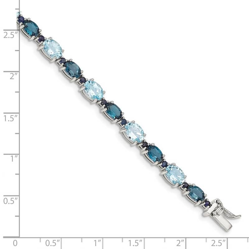 Curata 925 Sterling Silver Rhodium Plated Oval London Blue Sky Blue Topaz Bracelet 7.25 Inch