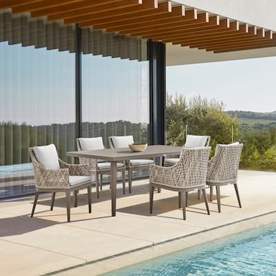 Silvana 7 Piece Gray Aluminum Outdoor Dining Set with Gray Fabric