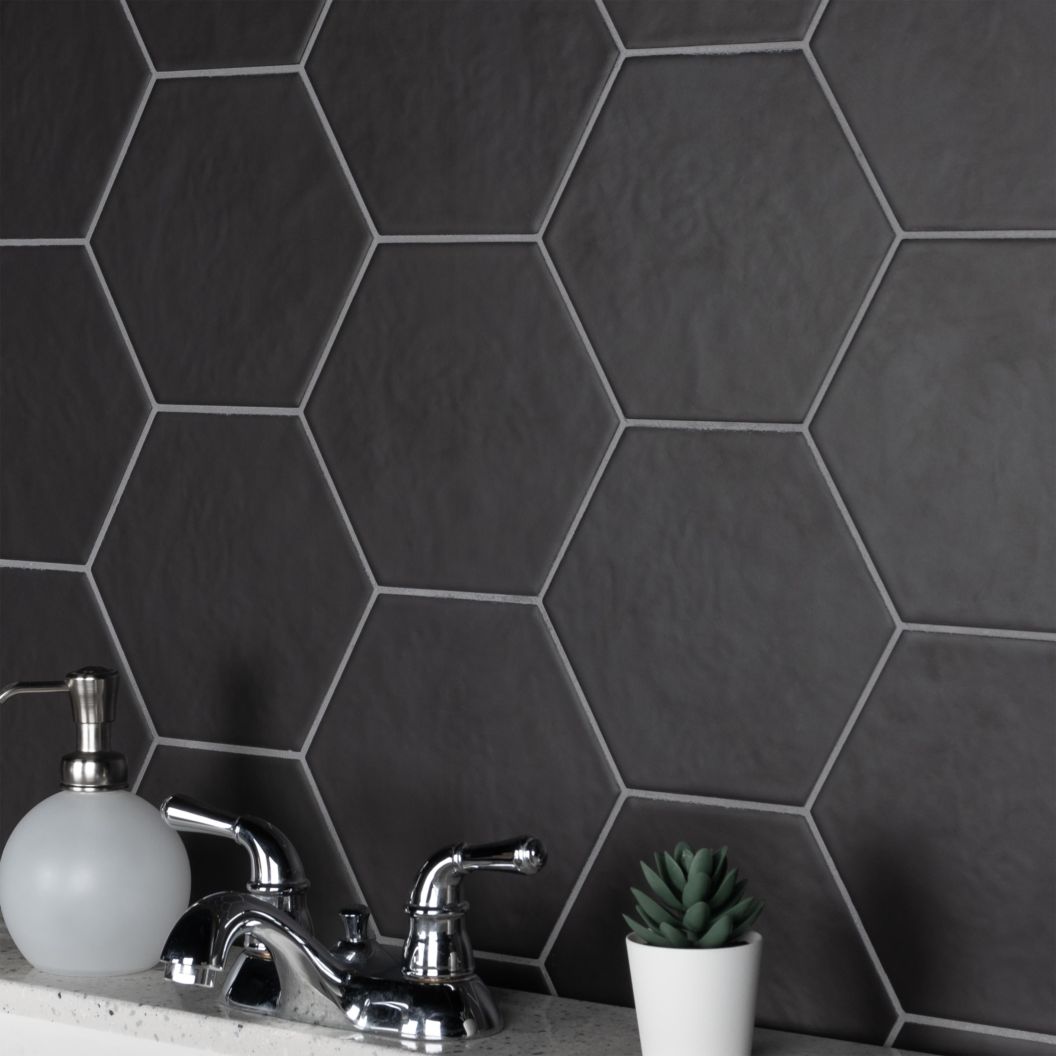 Merola Tile Hexatile Matte Nero 7" x 8" Porcelain Floor and Wall Tile