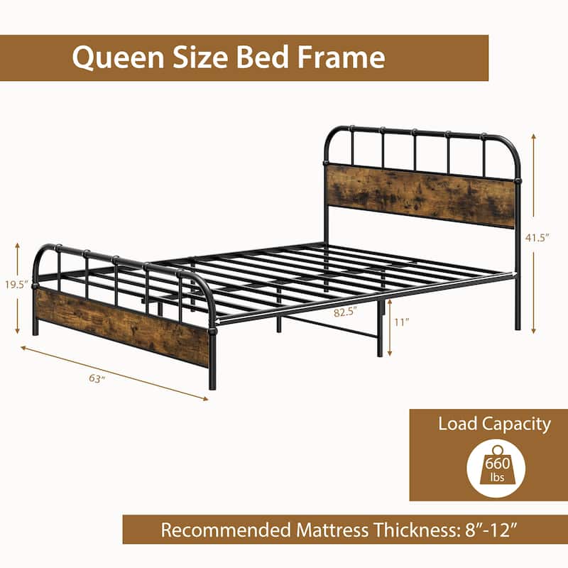 Gymax Queen Size Bed Frame Industrial Platform Bed Frame w/ Under Bed