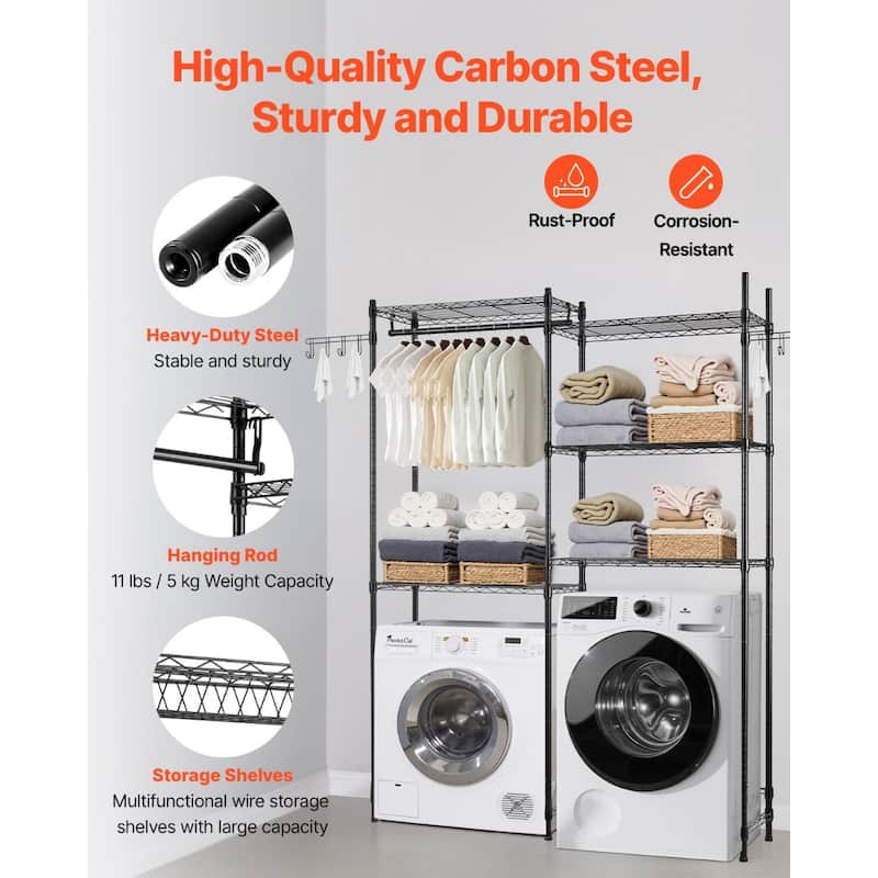 Adjustable Laundry Room Storage Shelf Over Washer and Dryer Sturdy Carbon Steel Organizer Rack