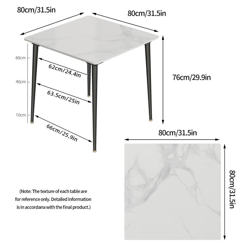 Modern Slate Kitchen Dining Table with Sintered Stone Top Metal Legs (Table Only) - 31.5x31.5x30 inch