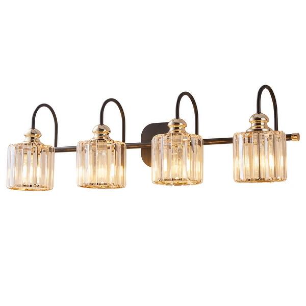 slide 2 of 12, ExBrite Modern Rose Gold Dimmable Bathroom Crystal Vanity Lights 4-Lights