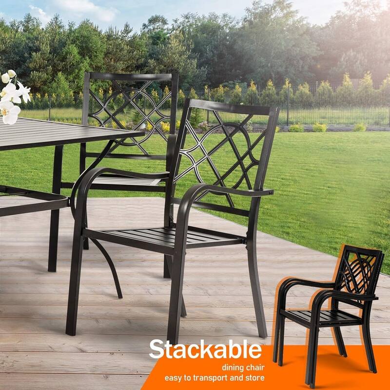 Outdoor Patio Metal Stackable Dining Chairs with Armrest Set of 6