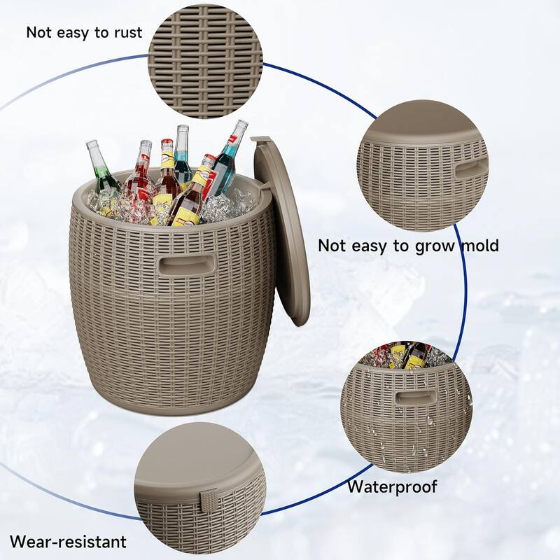 All-in-one Outdoor Ice Bucket, Indoor Storage Basket Seat, Durable Rattan Design