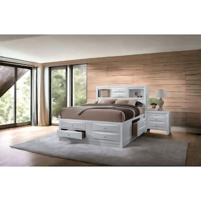 Queen Size Synthetic Wood Storage Bed with Bookcase Headboard and 8 Drawers