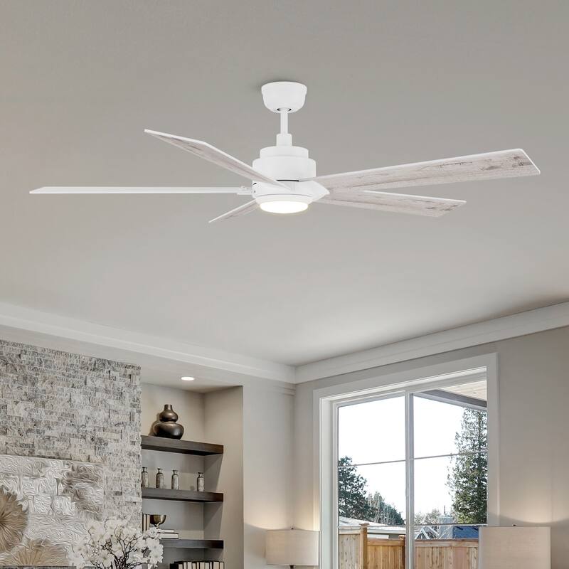 CARRO Livingston 60" 5-Blade Indoor Ceiling Fan with Light and Remote-Downrod - White/Maple