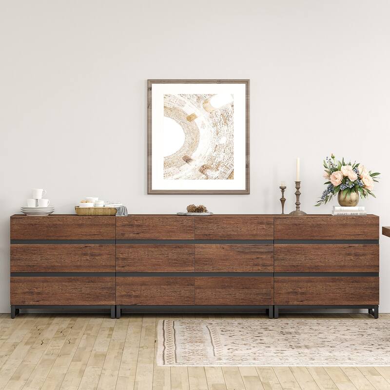 WAMPAT 3 in 1 Multifunctional Dresser with Glass Doors and 5 Drawers, Modern Chest of Drawers for Bedroom