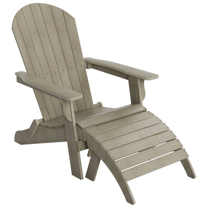 Vineyard HIPS Outdoor Folding Eco-Friendly All Weather Seashell Adirondack Chair with Ottoman (2-Piece Set)
