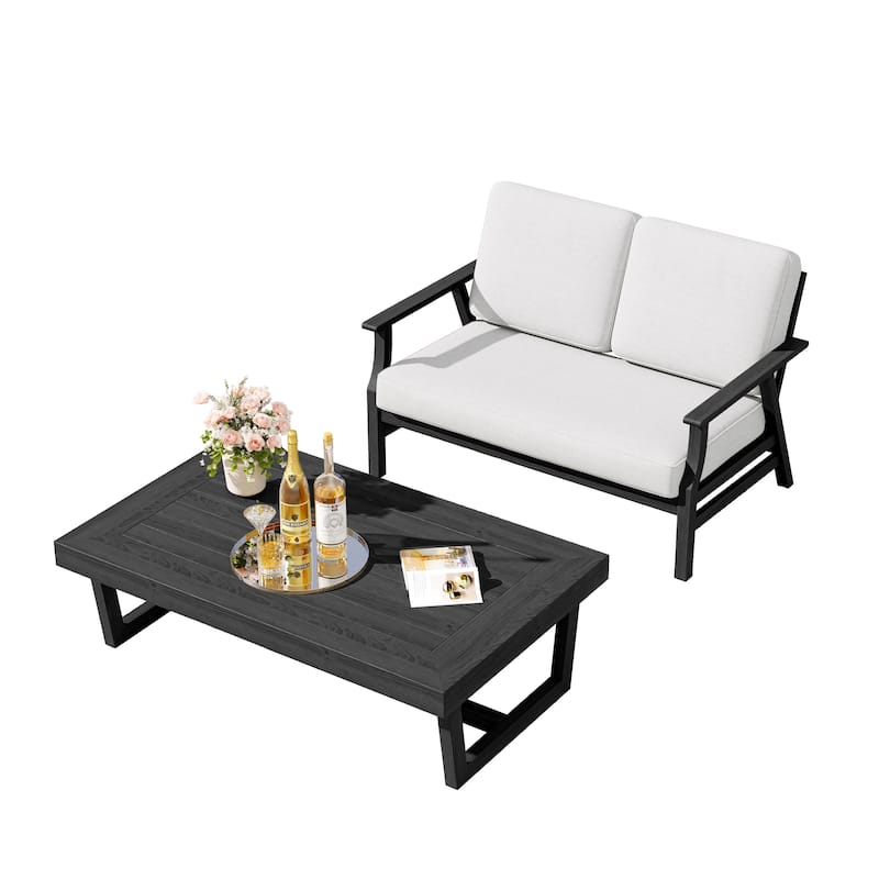2-Piece Teak Outdoor Loveseat Set with Table.