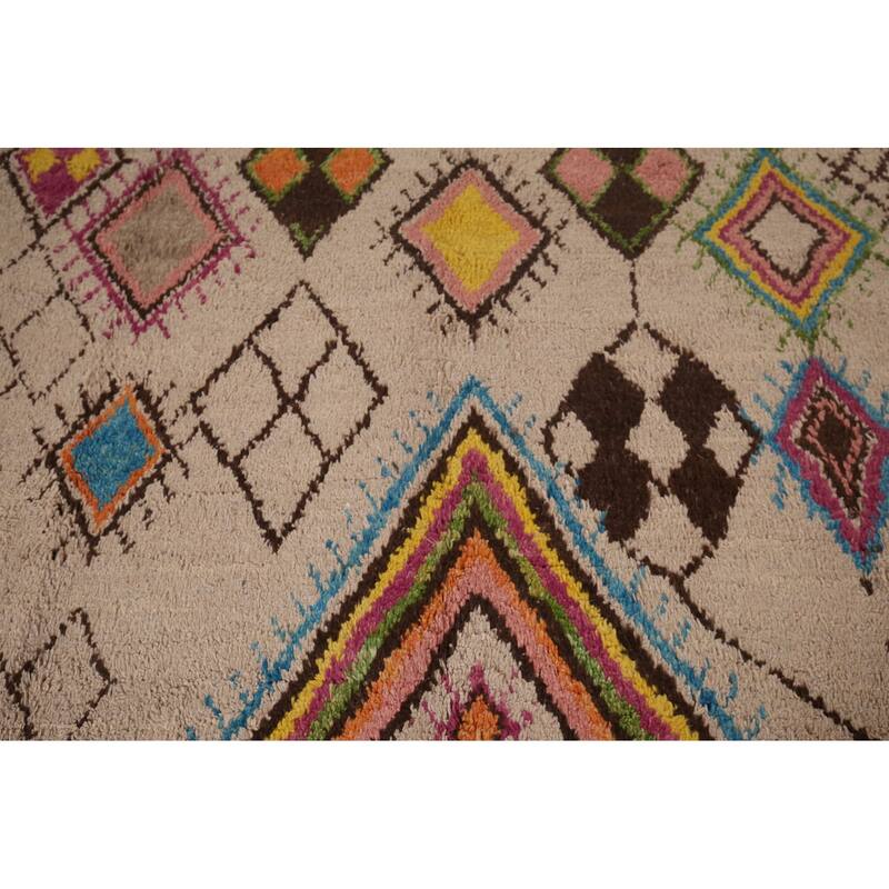 Hand Knotted Oriental 100% Wool Carpet Modern Tribal Beige & Ivories Moroccan Area Rug - 10' 3'' X 7' 6''