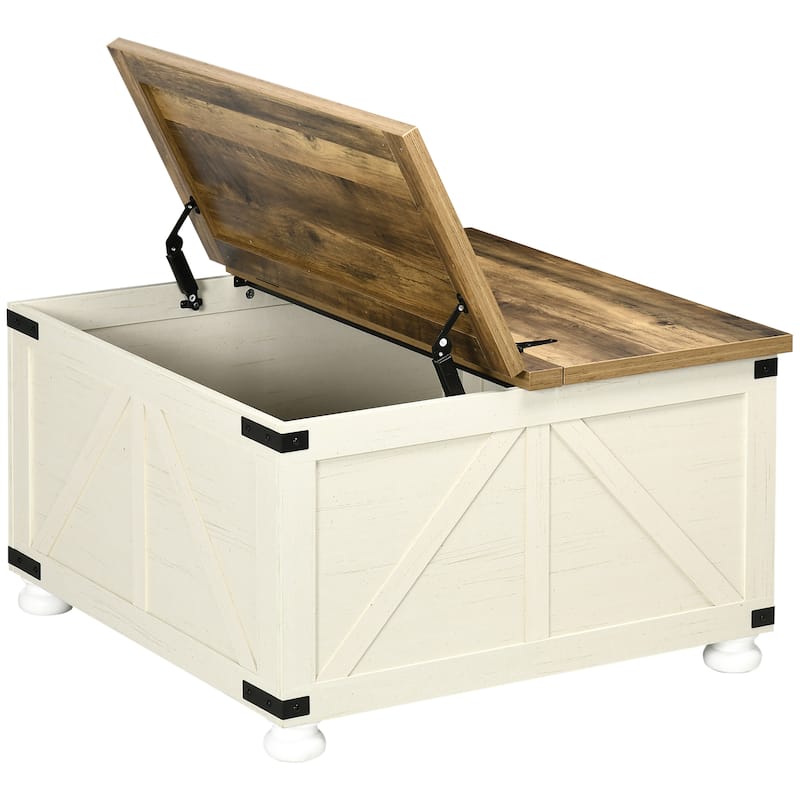 HOMCOM Coffee Table, Square Center Table with Flip-top Lids, Hidden Storage Compartment and Wooden Legs for Living Room
