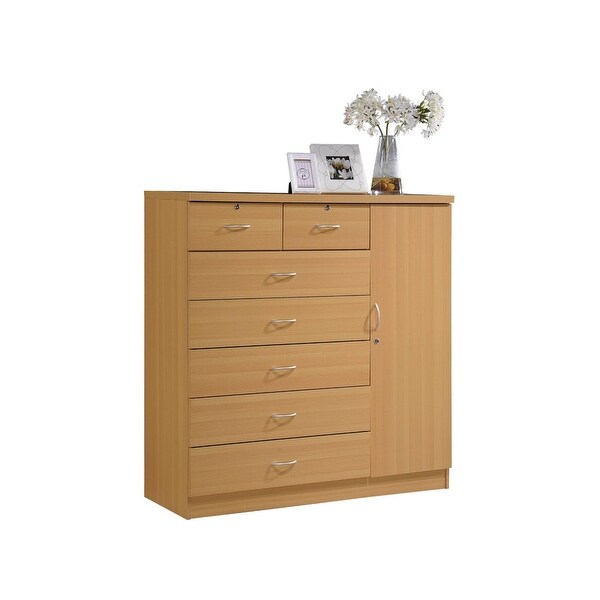 Hodedah 7 Drawer Chest with Locks on 2 Top Drawers plus 1 Door with 3 Shelves in Beech On Sale Bed Bath Beyond 39638730