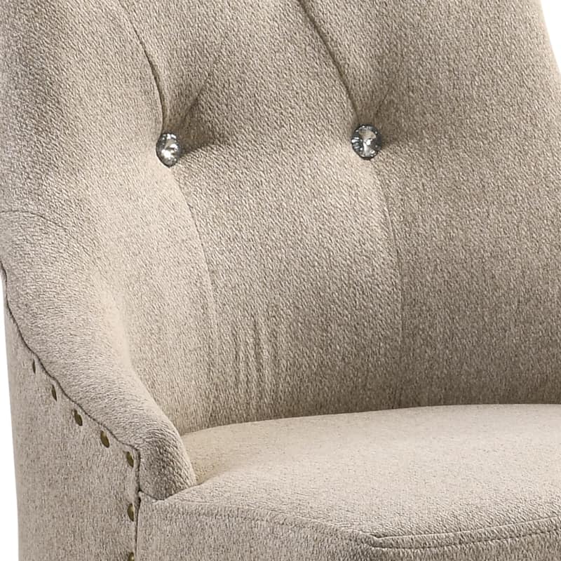Wooden Chair with Fabric Upholstered Seating, Set of 2,Beige and Brown