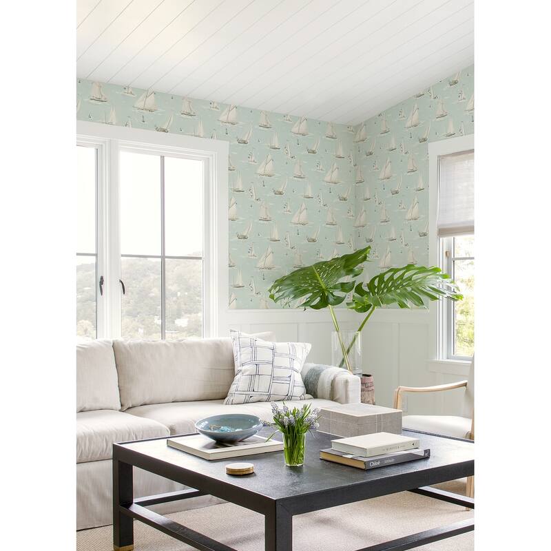 Chesapeake Leeward Aqua Sailboat Wallpaper