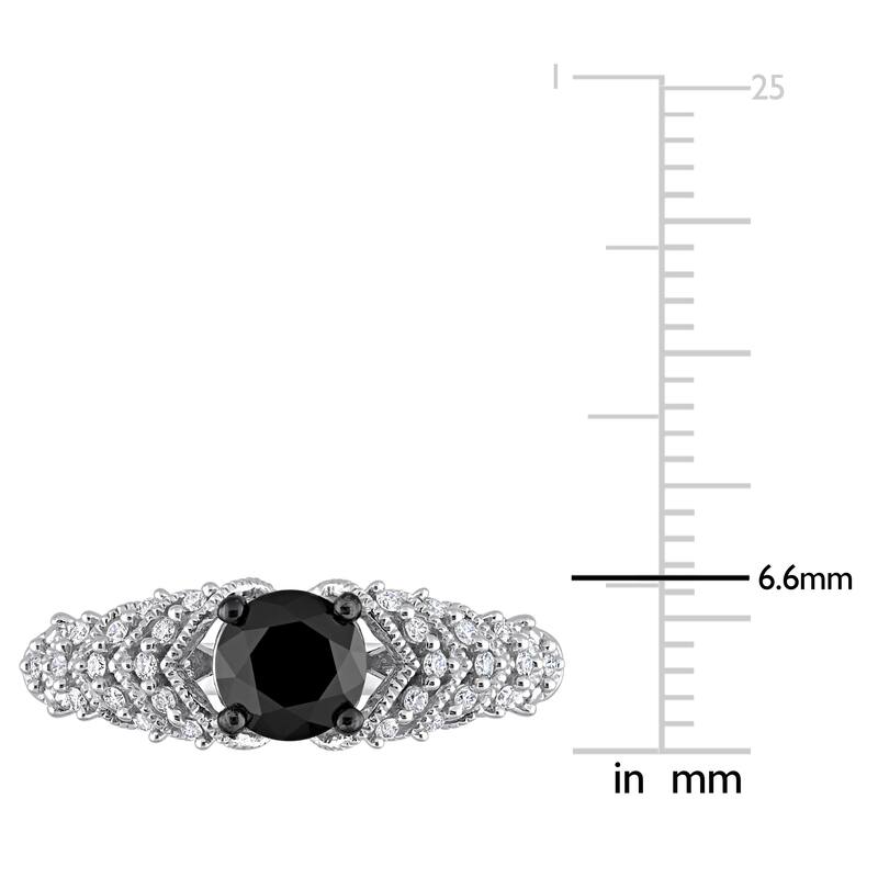 Miadora 4/5ct TDW Round-cut Black and White Diamond Vintage Chevron Engagement Ring 14k White Gold