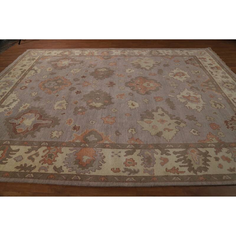 Floral Gray Oushak Indian Area Rug Hand-Knotted Wool Carpet - 9'2" x 12'0"
