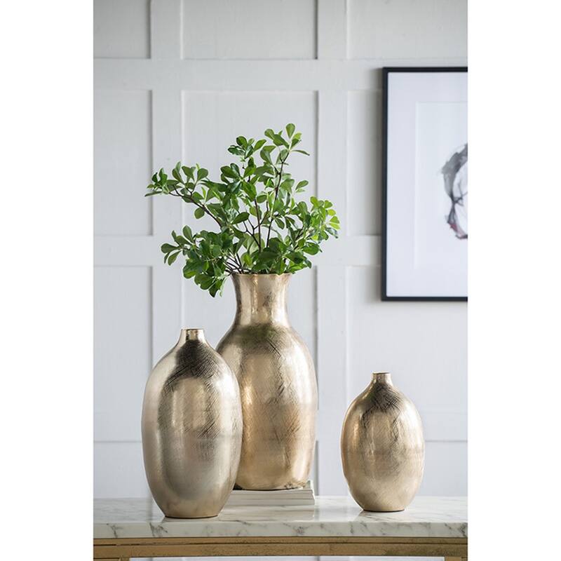 8.5x8.5x18.5" Aluminum Vase with Gold Streak Texture Modern Home Decor