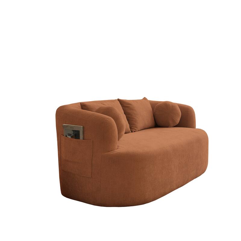 Chenille Loveseat with Round Armrests, Memory Foam 2-Seater Couch with 4 Throw Pillows, Deep Seat Sofa for Living Room