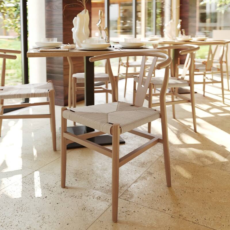 2PK Commercial Y-Back Style Wood and Kraft Paper Stack Dining Chair - 22"D x 21.25"W x 29.75"H - Oak Frame/Natural Seat