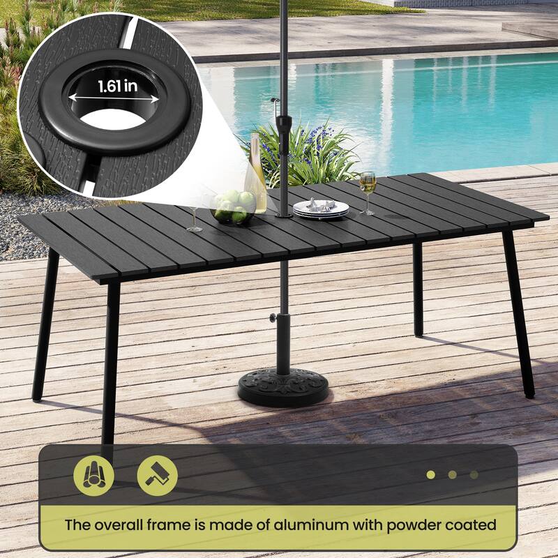 9/11-Piece Outdoor Aluminum Patio Dining Set w/10 ft Umbrella and Base, Rectangle Table and Folding Chairs