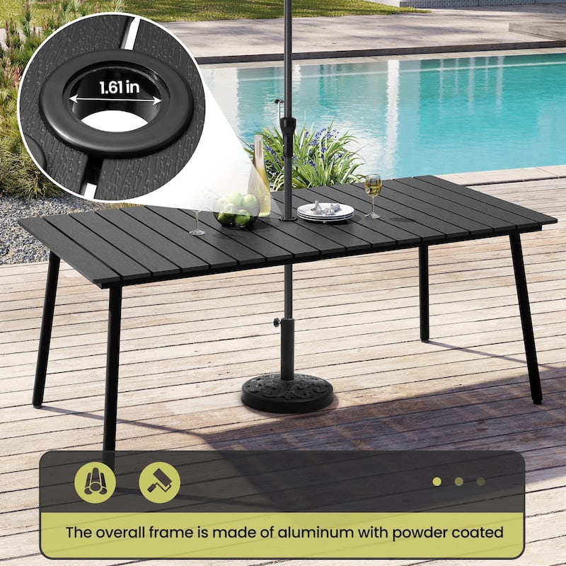 Crestlive Products Outdoor Rectangle Aluminum Dining Table with Umbrella Hole