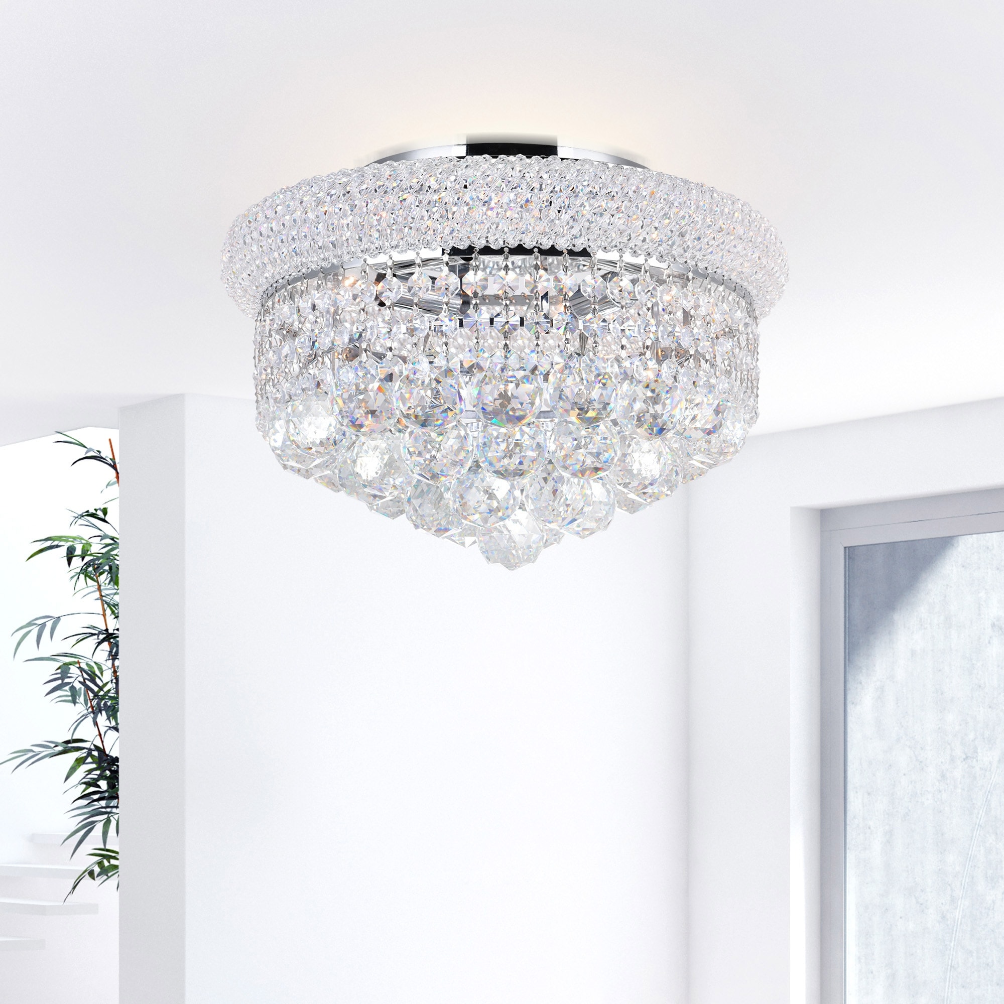 CWI Lighting Empire 4 Light 14in Chrome Flush Mount with Crystals