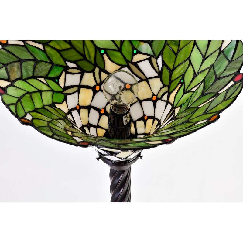 Tiffany-style Green Leaf Torchiere Lamp