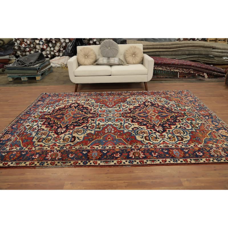 Hand Knotted Oriental 100% Wool Carpet Traditional Floral Beige & Ivories Bakhtiari Area Rug - 9' 8'' X 7' 1''