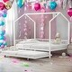 preview thumbnail 2 of 11, White Full Size House-Shaped Design Platform Bed with Fence and Twin Size Trundle