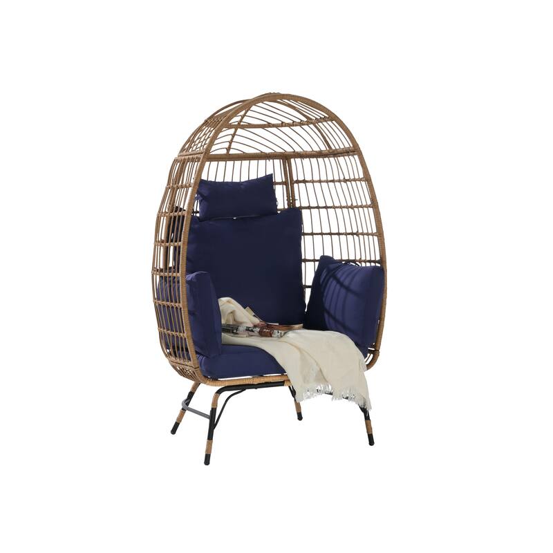 Oversized Outdoor Rattan Wicker Egg Chair with Cushions and Pillows