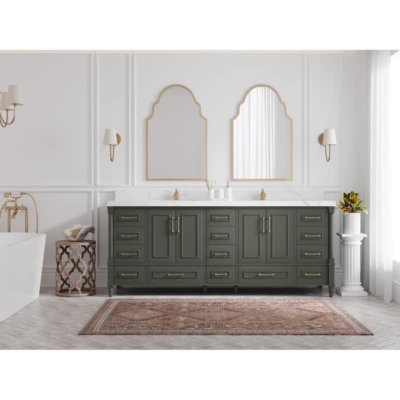Willow Collections 84 in. W x 22 in. D Aberdeen Double Bowl Sink Bathroom Vanity in Pewter Green with Countertop