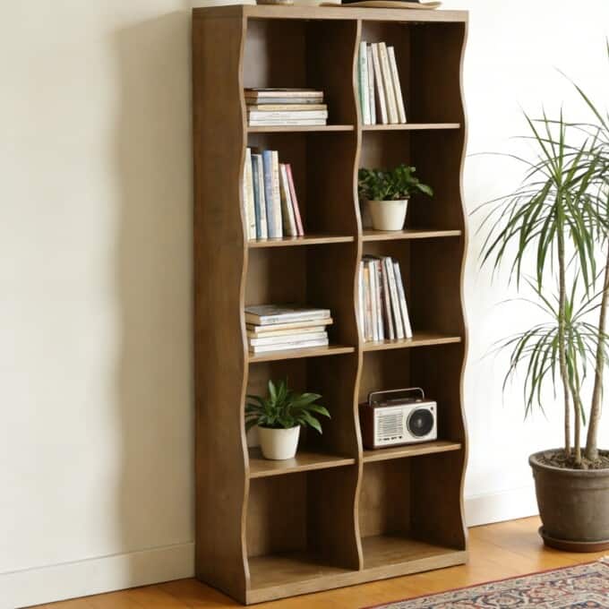 70.86" Bookcase with 10 Storage Cubes, 5-Tier Wave-Design Bookshelf