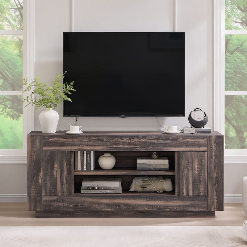 Modern TV Stand, Entertainment Center for TVs Up to 80", Thick Wood
